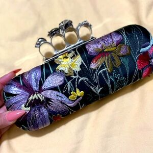 Authentic Alexander McQueen Embroidered Floral Jeweled Knuckle